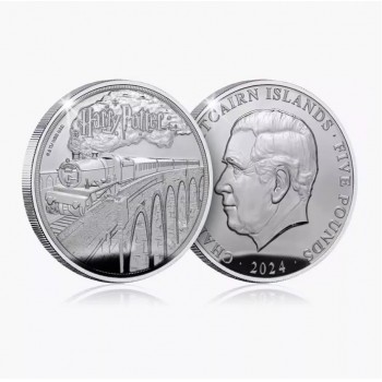 5 фунтів, острови Піткерн, 2024 – “Гаррі Поттер - Хогвартс-експрес”. Посріблена монета 999 проби. Законний платіжний засіб (50065)